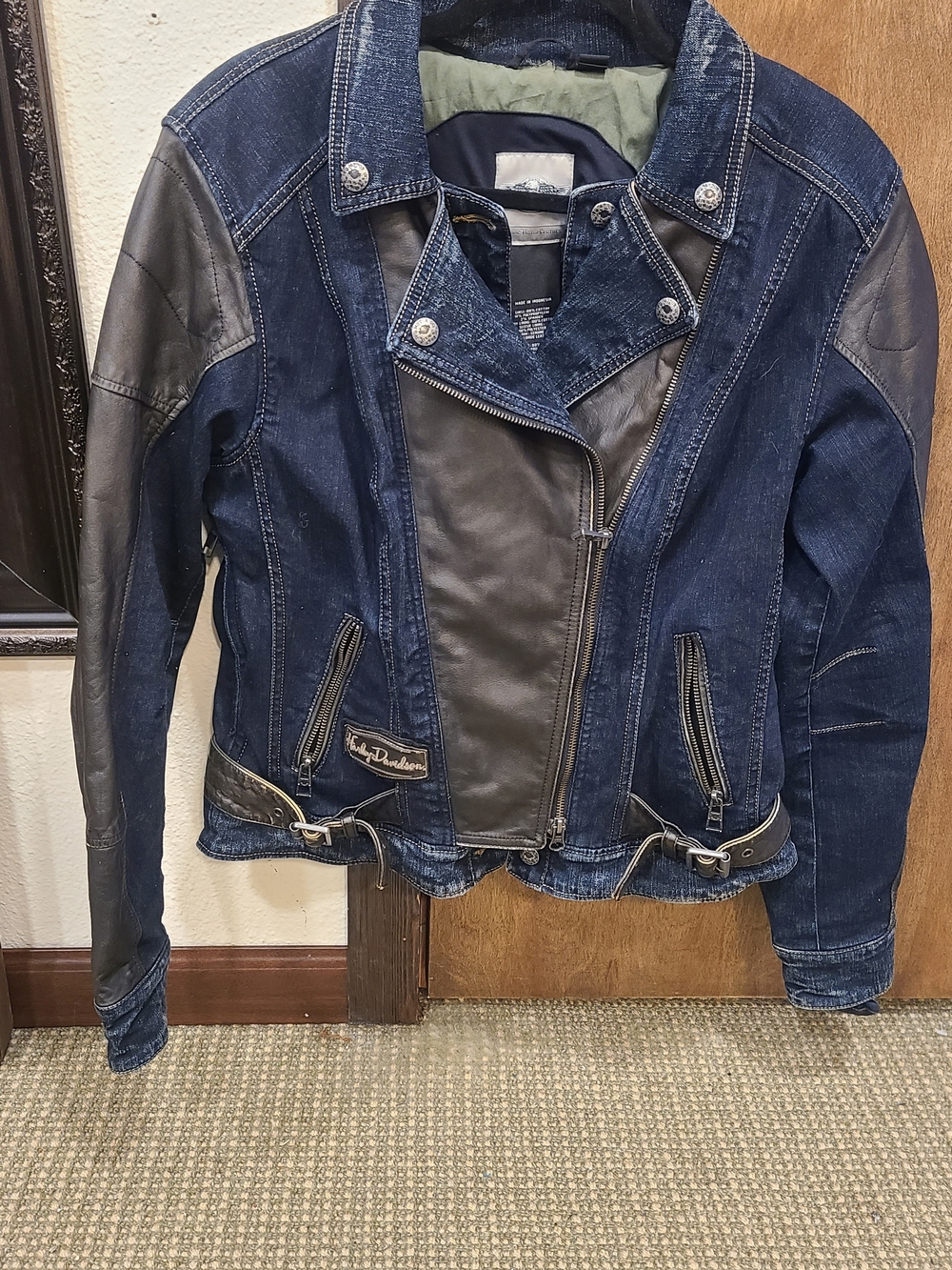 Harley-Davidson Blue Denim and Black Leather Moto Jacket